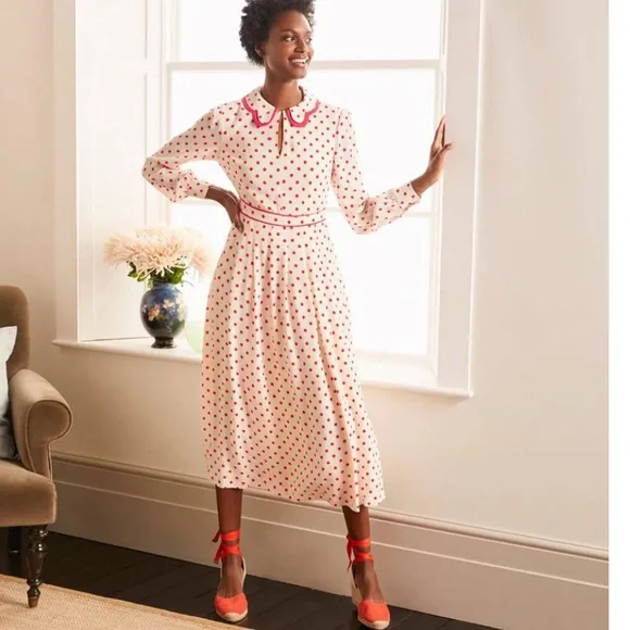 Boden Aria Polka Dot Midi Dress - Picture 2 of 14